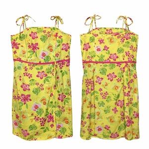 Vintage Tahiti Reef Club Yellow Tropical Sundress Ss L Resort Wear Hawaiian Y2K